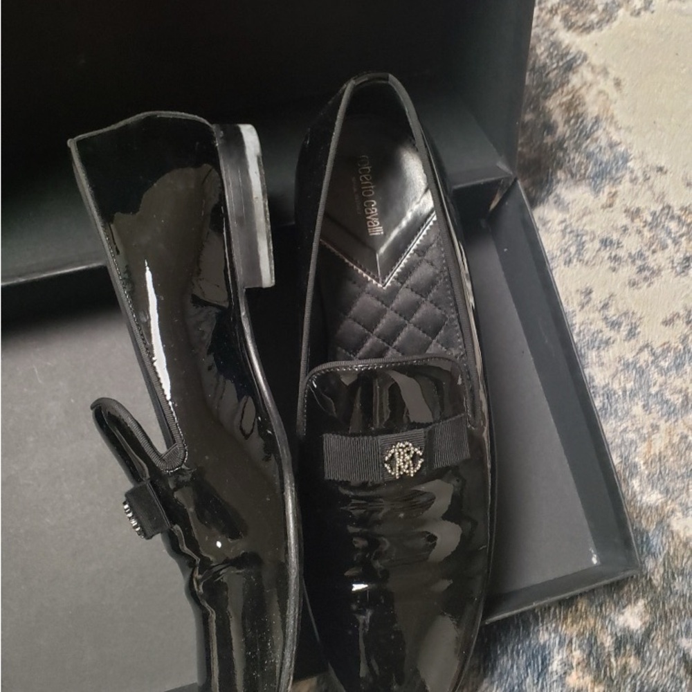 Roberto Cavalli Patent Leather Black Loafers